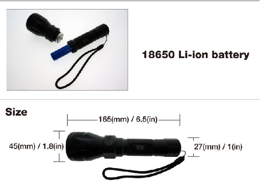 Handsize het Duiken van het LEIDENE de Weerstand Flitslichtipx8 Water met de Ionenbatterij van Li 18650