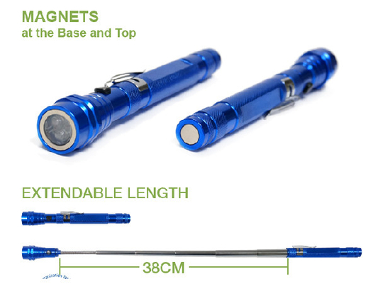Verlengbaar Telescopisch Magnetisch Geleid Flitslicht 38cm het Materiaal van de Aluminiumlegering